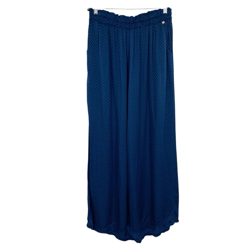 Naracamicie Italian Designer Wide Leg Blue Satin Pants